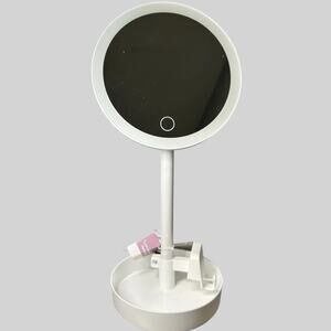 LED Makeup Mirror with Phone Holder and Storage Cup, White, Model #234-10-7298